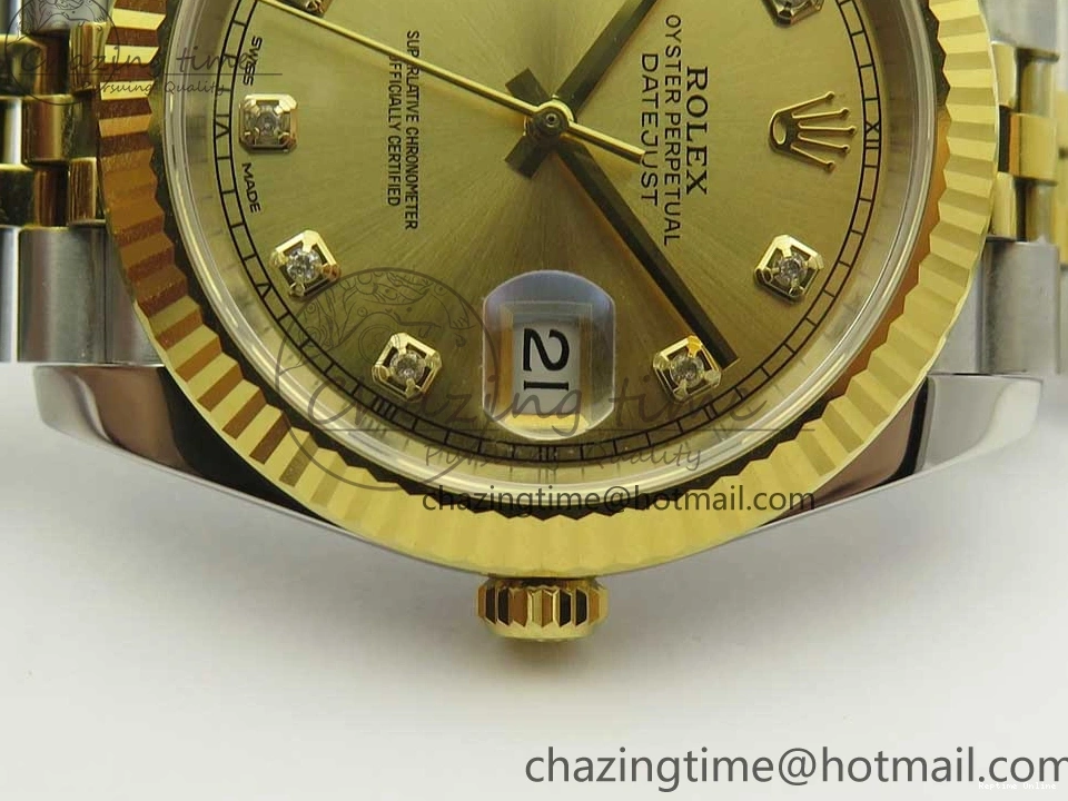 0131 Flexible DateJust 41 126334 904L SS YG DJF 1:1 Best Edition Gold Dial Diamond Markers on SS YG Jubilee Bracelet A 3250